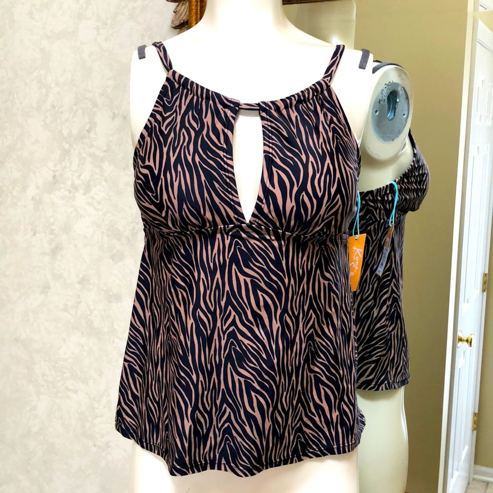 New Women’s Tankini top. Size M (8-10). Black and brown. Adjustable straps. - Picture 2 of 12